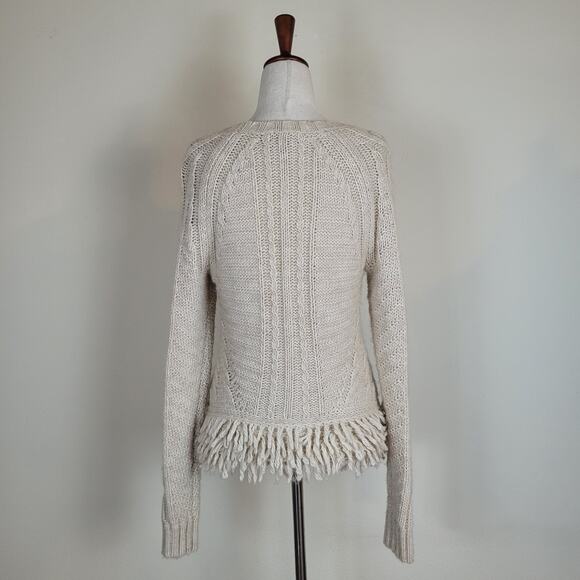 Banana Republic Sweater Small Tan Cable Knit Fringe Western Boho Wool Alpaca - Picture 5 of 10